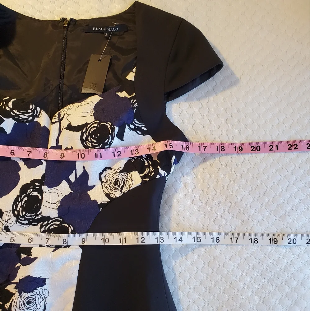 NEW Black Halo Dress Women 2 Jackie O Retro Blue Rose Stretch Cocktail Wedding S - Picture 13 of 14